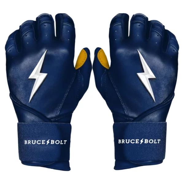 BRUCE BOLT Men's Original Series Long Cuff Batting Gloves - Gold/Tan Cabretta Palm, Double Inverse Cuff & Reinforced Grip for Maximum Control & Durability