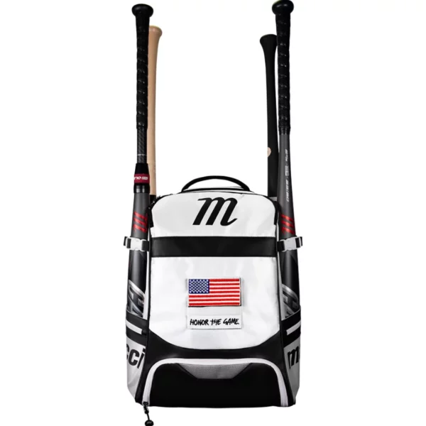 Marucci Dynamo Bat Pack 19 Inch Height with Side Bat Holders Fleece Lined Laptop Sleeve Ventilated Cleat Storage and Removable Patches for Personalized Baseball Gear Transport