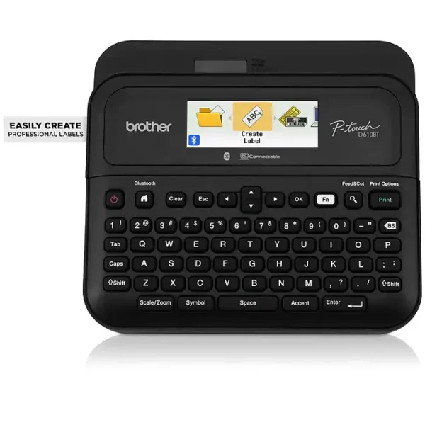 Brother P-touch PT-D610BT Desktop Non-Thermal Label Maker with Bluetooth, Black - High-Resolution 180x360 dpi Printing, QWERTY Keyboard, Auto Cutter, Mobile/PC Connectivity
