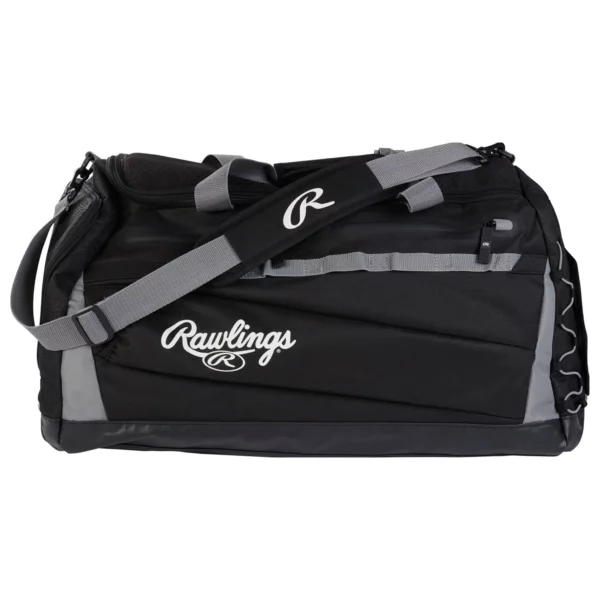 Rawlings Mach Elite Baseball Softball Duffle Bag Large Main Compartment Dual Bat Sleeves Glove Storage External Shoe Pocket and PVC Bottom for Durable Gear Transport