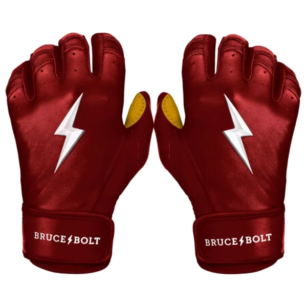 BRUCE BOLT Men's Original Series Short Cuff Batting Gloves - Gold/Tan Cabretta Palm, Double Reinforced Grip & Enhanced Wrist Support for Peak Performance
