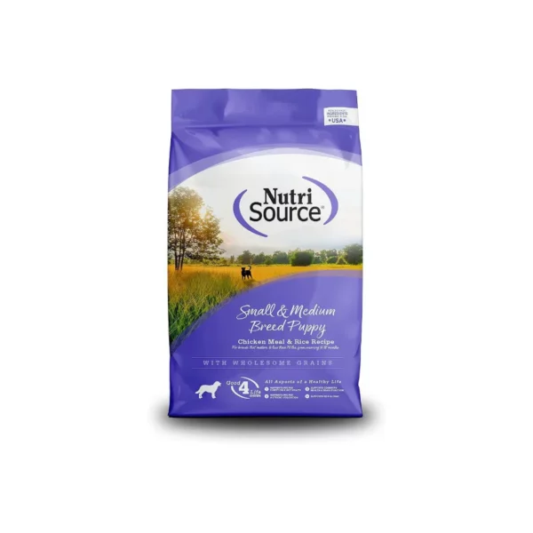 NutriSource Small & Medium Breed Puppy Chicken & Rice Dry Dog Food, 26 lb Bag - High-Protein, Holistic Formula with Good 4 Life System, Humane Certified Chicken
