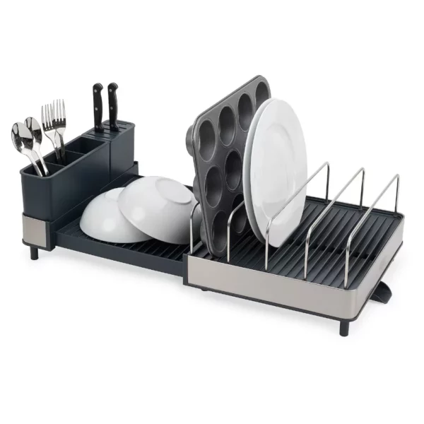 Joseph Joseph Extend™ Max Steel High-Capacity Expanding Dish Rack with Draining Spout - Adjustable Stainless Steel Dish Drainer for Large Loads