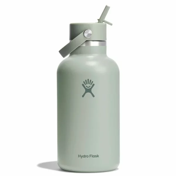Hydro Flask 64 oz Wide Mouth Bottle with Flex Straw Cap Color Match Tonal Agave Double Wall Vacuum Insulated Stainless Steel Keeps Drinks Cold 24 Hours Hot 12 Hours