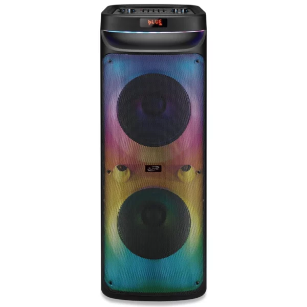 iLive Electronics LightShow+ Wireless Speaker System ISB653B Bluetooth Party Speaker with Color Changing Lights 40W Output Dual 10 Inch Speakers Microphone Support Karaoke Portable Audio System