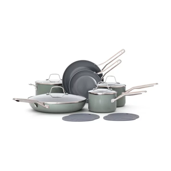 Calphalon Ceramic Nonstick 12-Piece Cookware Set Silver Ash Pots and Pans