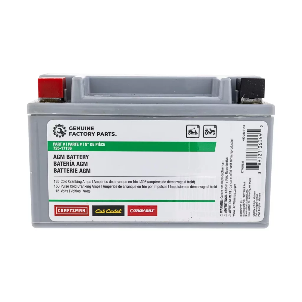 Cub Cadet 12V AGM Lawn and Garden Battery 135 CCA Replacement Battery 2