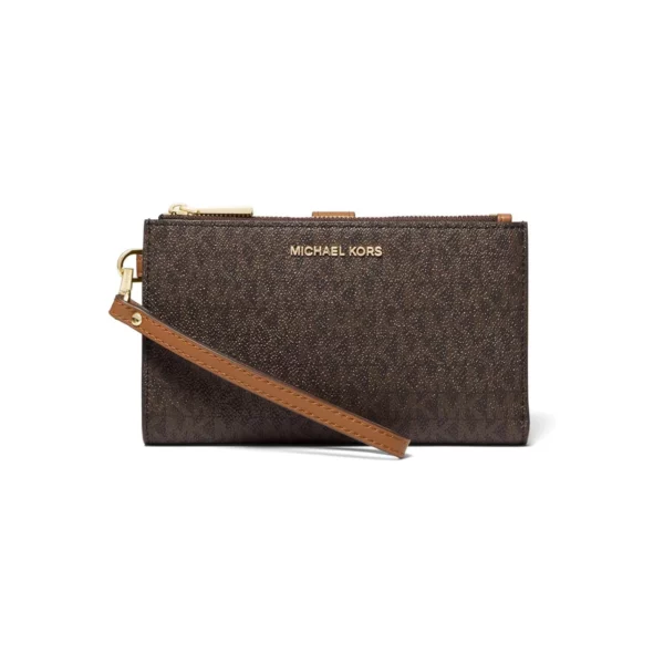 Michael Kors Adele Logo Smartphone Wristlet Wallet Double Zip Phone Wallet Brown