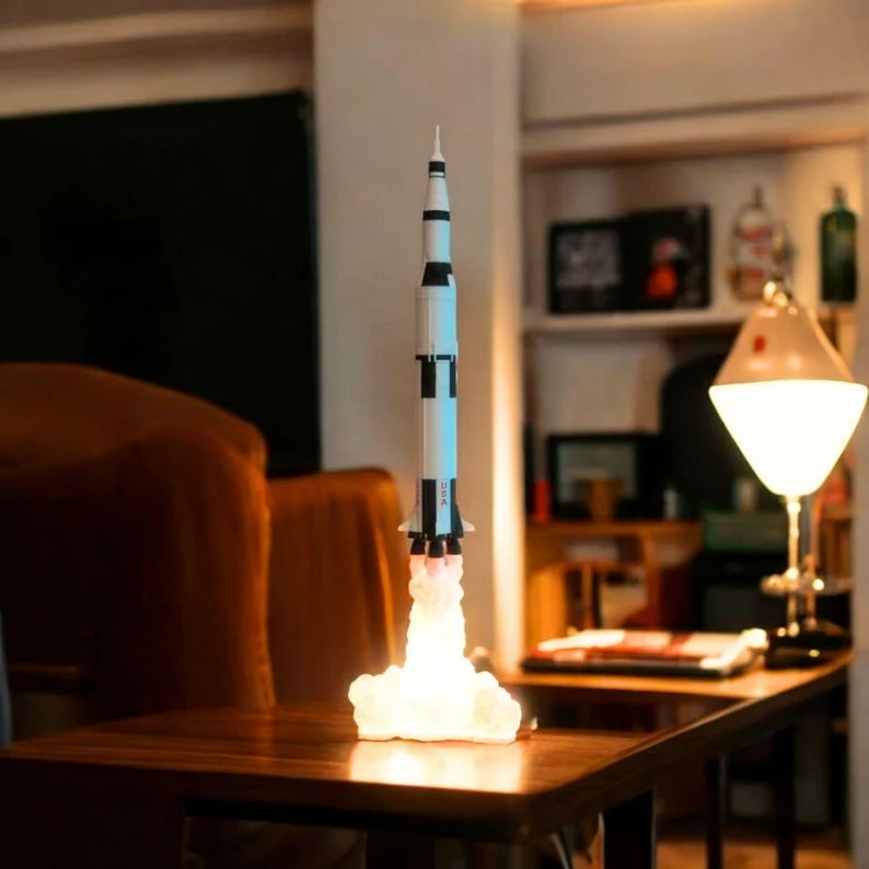Nasa Space Decor 3D Printed Saturn V Rocket Lamp Gift Space Lover Table Lamp