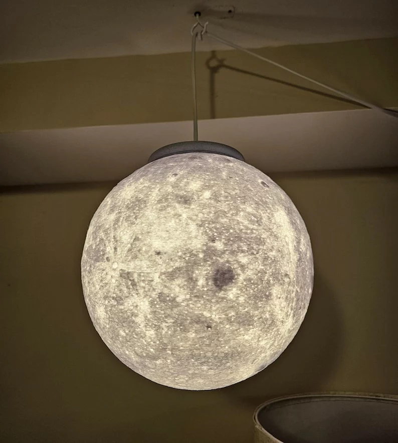 Large Sci-Fi Space Light - NASA Moon Scan Replica - Hanging Lamp - Cool White LED