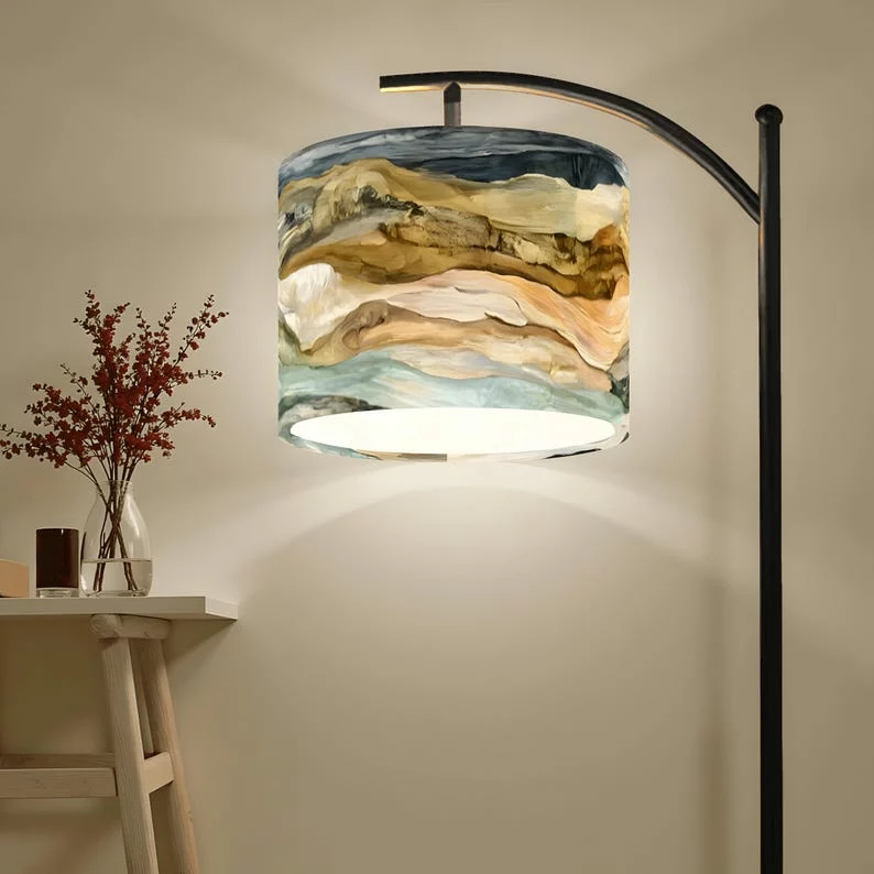 Coastal Boho Arc Floor Lamp with Driftwood Shade Artistic Coastal Style Standing Light