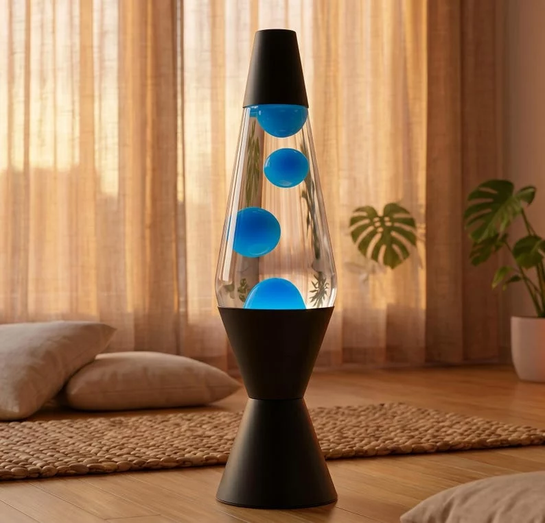Vintage Custom Glow Decor Blue Lava Lamp with Unique Retro Black Base Light