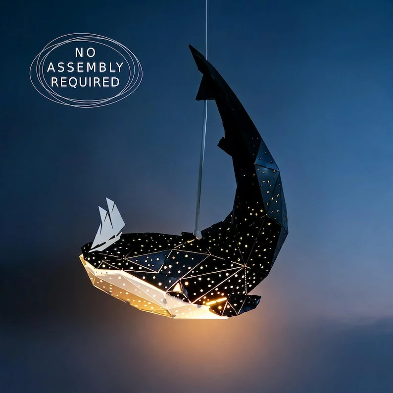 Baby Whale Lamp, Nursery Lighting, Origami Design Hanging Lamp, Pendant Lampshade, Eco-Friendly, Durability, Long-Lasting