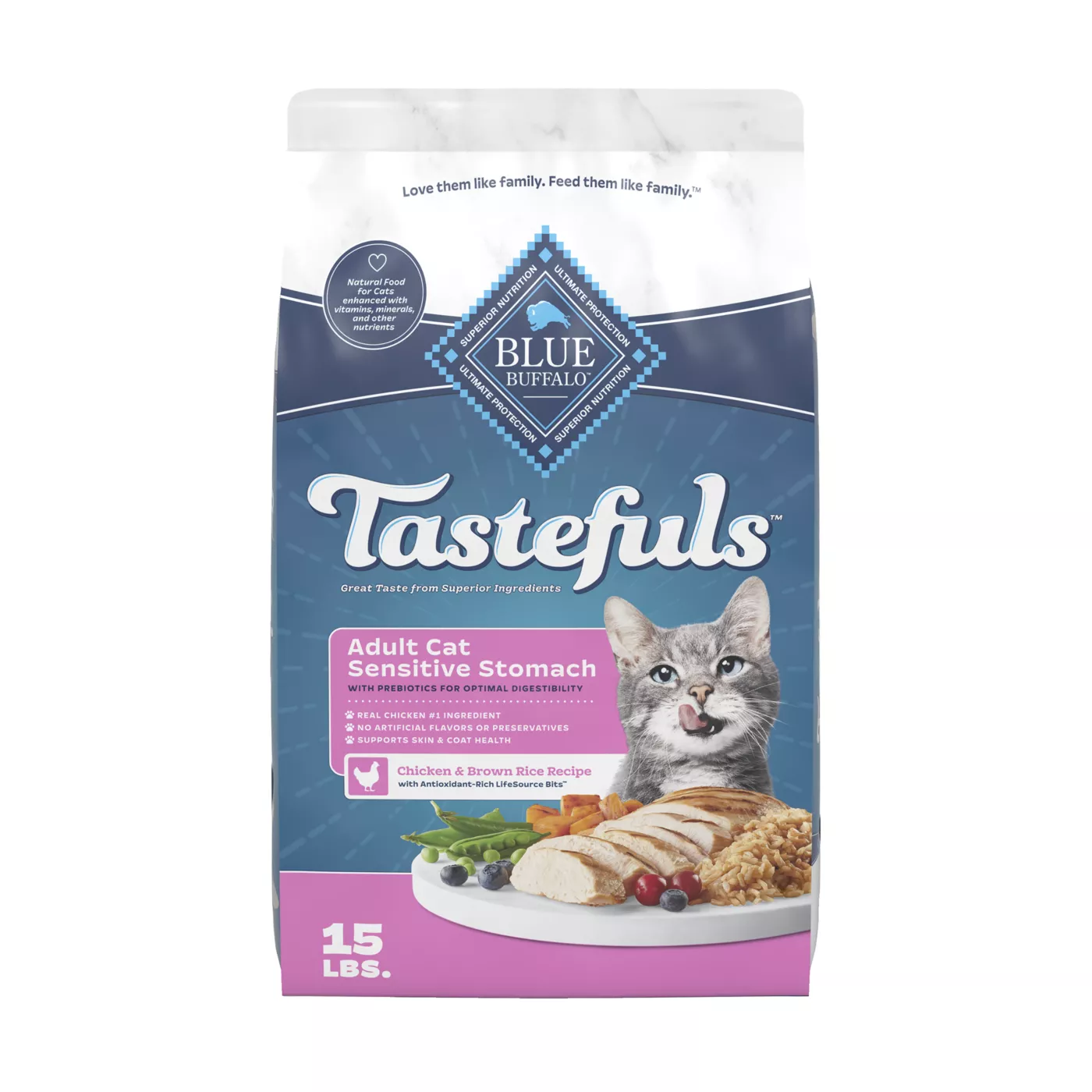 Blue Buffalo Tastefuls Adult Cat Sensitive Stomach Dry Food - Natural, Chicken & Brown Rice 5162799