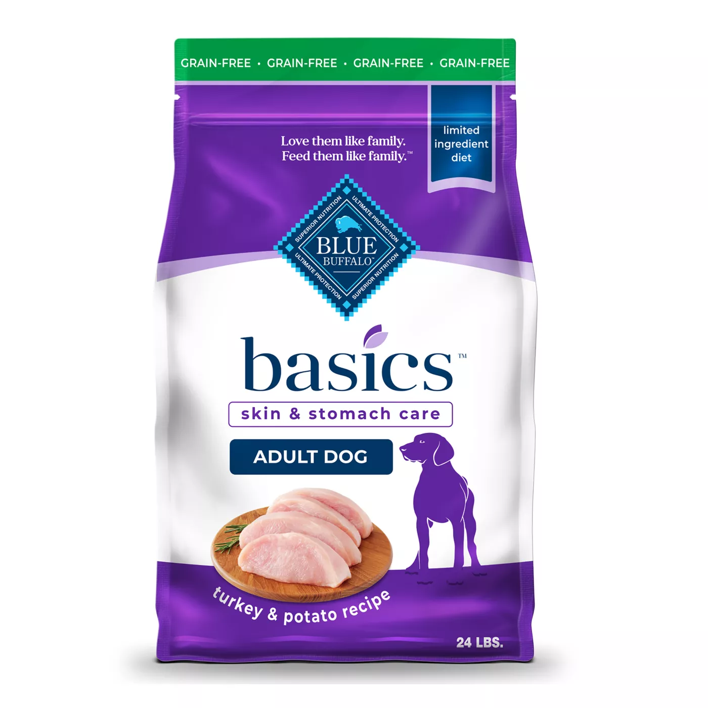 Blue Buffalo Basics Skin & Stomach Care, Turkey & Potato Dry Dog Food, Grain Free & Chicken Free 5173368