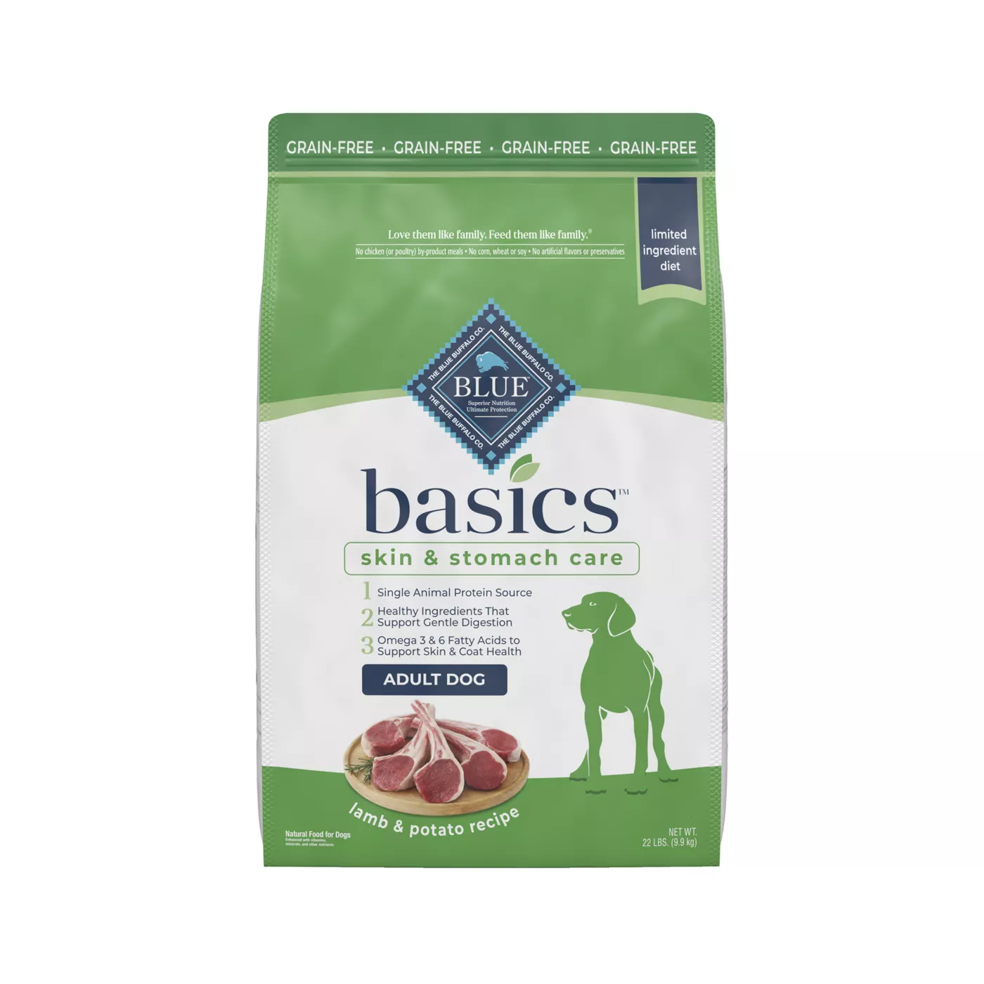 Blue Buffalo Basics Skin & Stomach Care, Lamb & Potato Dry Dog Food, Grain Free & Chicken Free 5209316