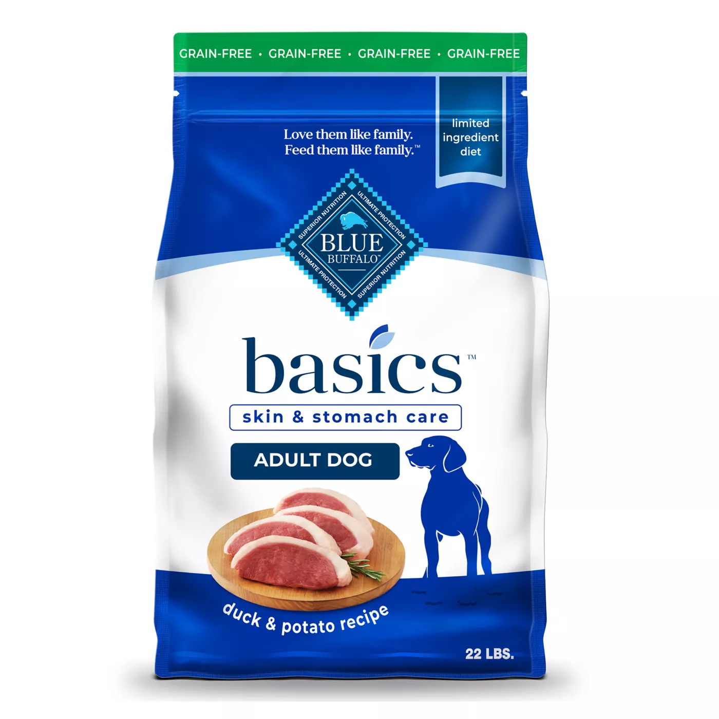 Blue Buffalo Basics Skin & Stomach Care, Duck & Potato Dry Dog Food, Grain Free & Chicken Free 5209317