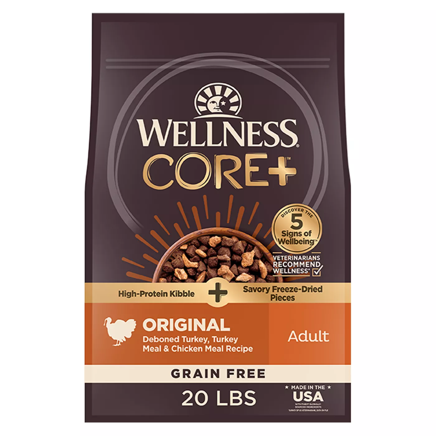 Wellness CORE+ Kibble + Freeze-Dried Pieces Adult Dry Dog Food - Grain Free, Turkey 5264794