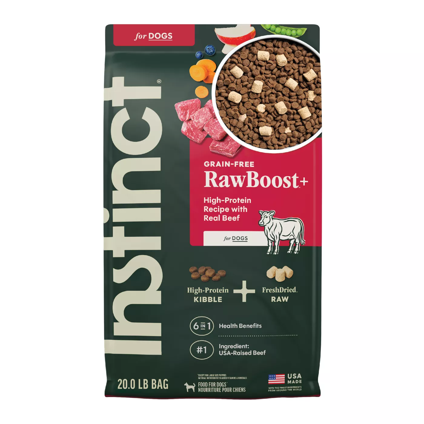 Instinct Raw Boost Kibble + Freeze-Dried Raw All Life Stages Dry Dog Food - Raw, Grain Free, Beef 5266211