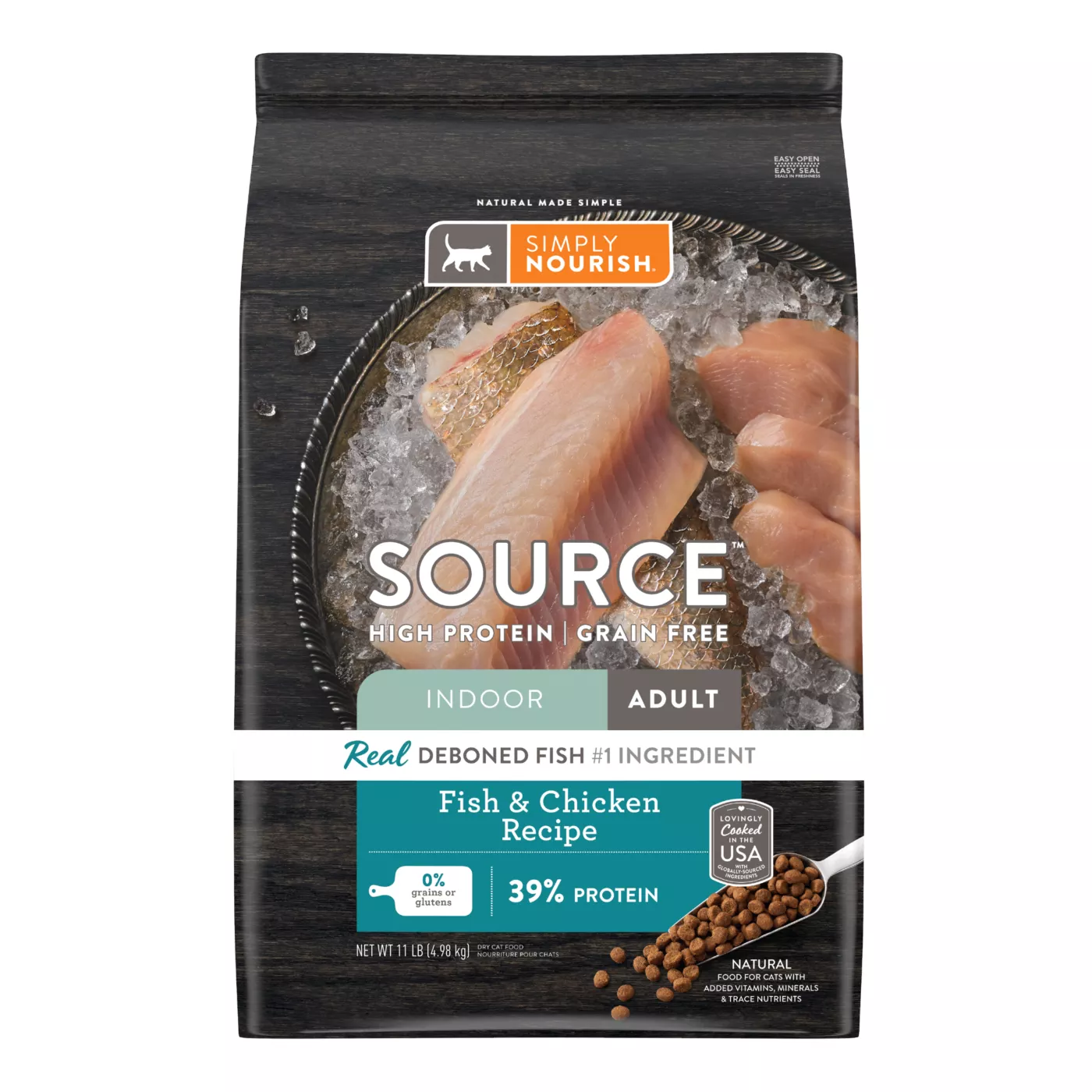 Simply Nourish Source Indoor Cat Dry Food - Fish & Chicken, Natural, High-Protein, Grain Free 5286923