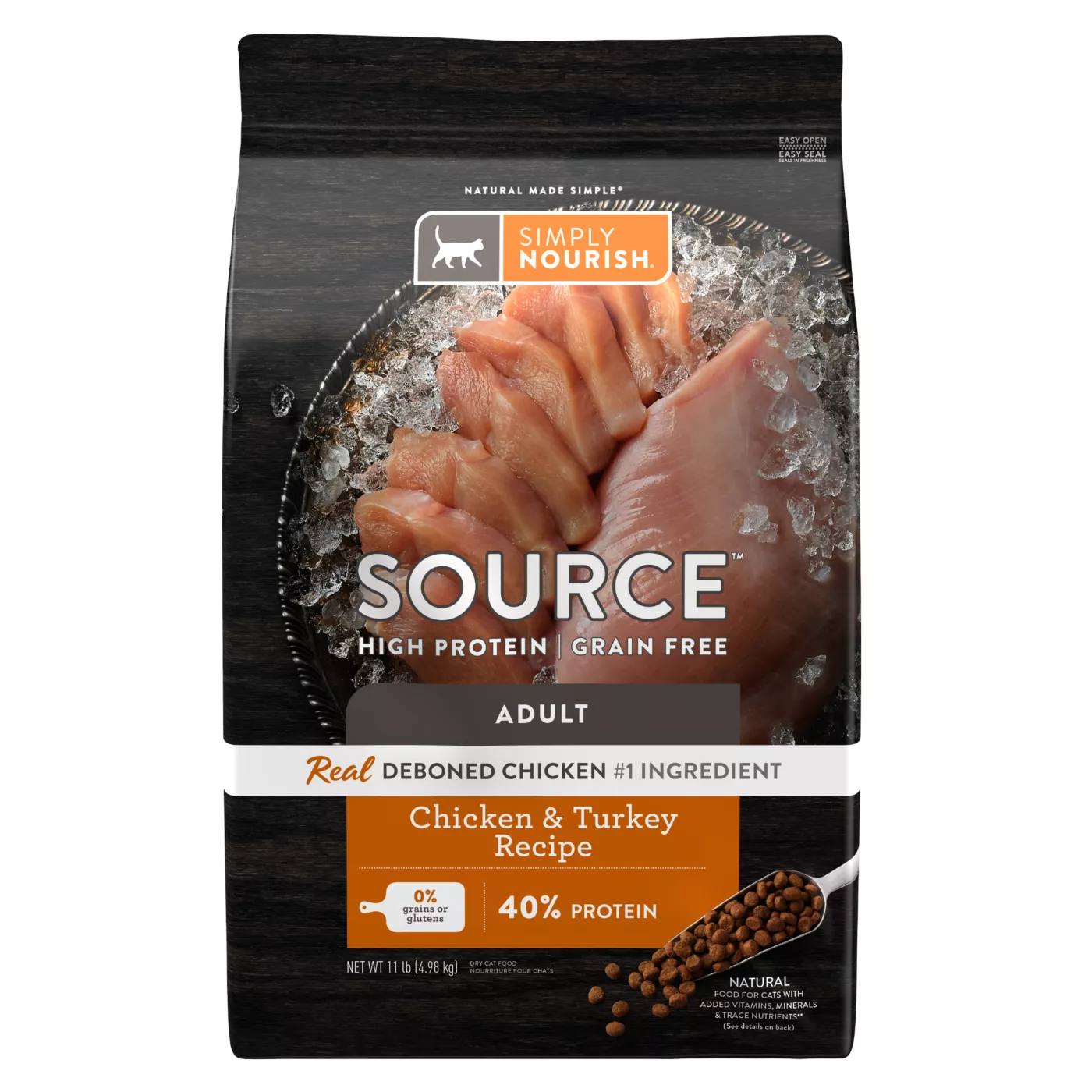 Simply Nourish Source Cat Dry Food - Chicken & Turkey, Natural, High-Protein, Grain Free 5286928