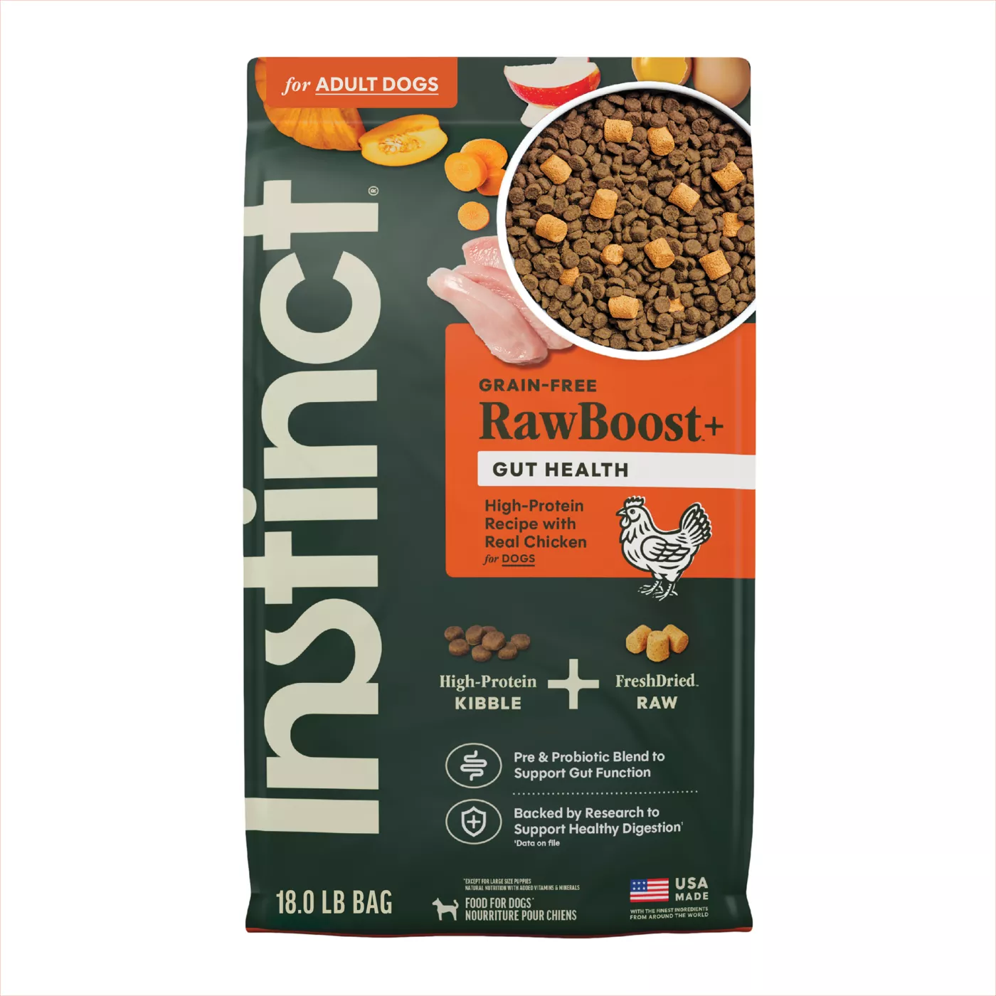 Instinct Raw Boost Gut Health Kibble + Freeze-Dried Raw Adult Dry Dog Food - Grain Free, Chicken 5287096