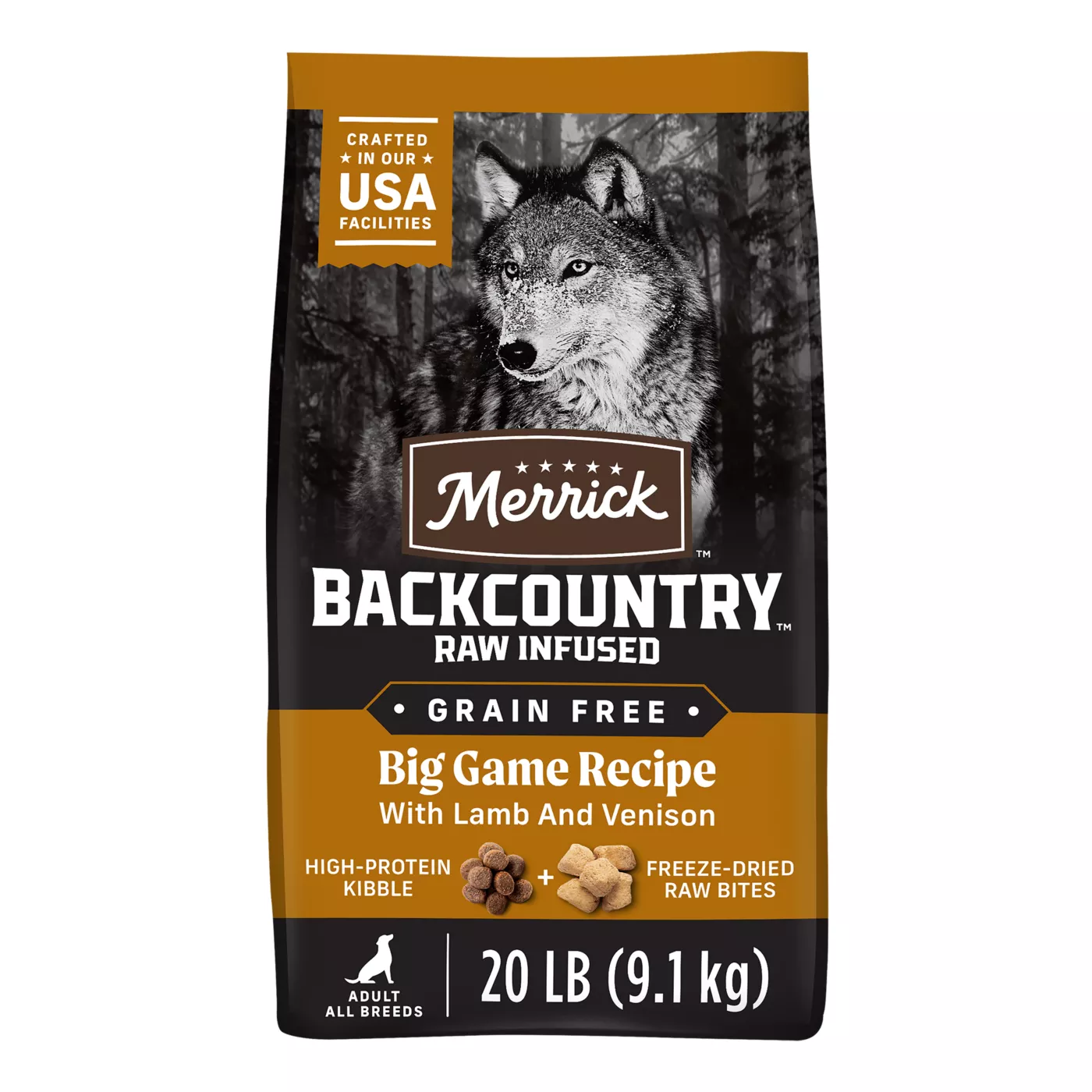 Merrick Backcountry Grain Free Adult Dry Dog Food - Natural, Freeze Dried Raw Bits, Lamb & Venison 5299390