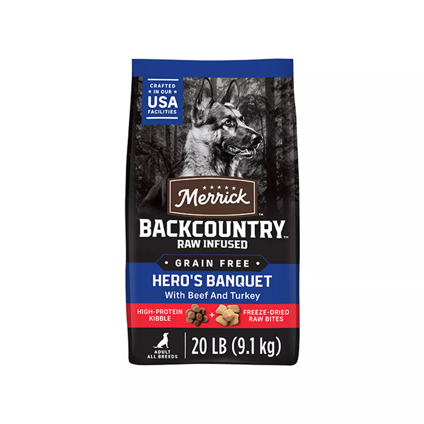 Merrick Backcountry Grain Free Adult Dry Dog Food - Natural, Freeze Dried Raw Bits, Beef & Turkey 5299391