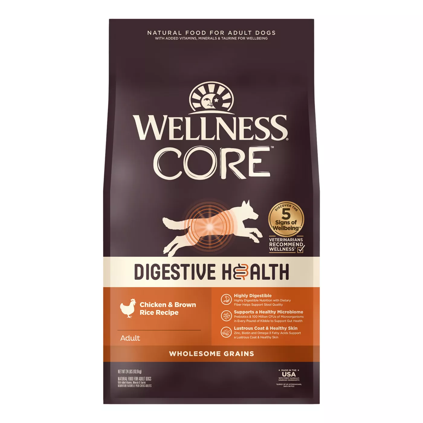 Wellness Core Digestive Health Adult Dry Dog Food - With-Grain, Chicken & Brown Rice 5306047