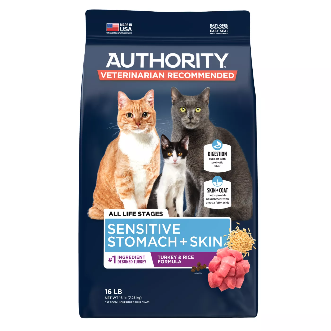 Authority Sensitive Stomach & Skin Cat Dry Food - Turkey & Rice, With-Grain 5309312