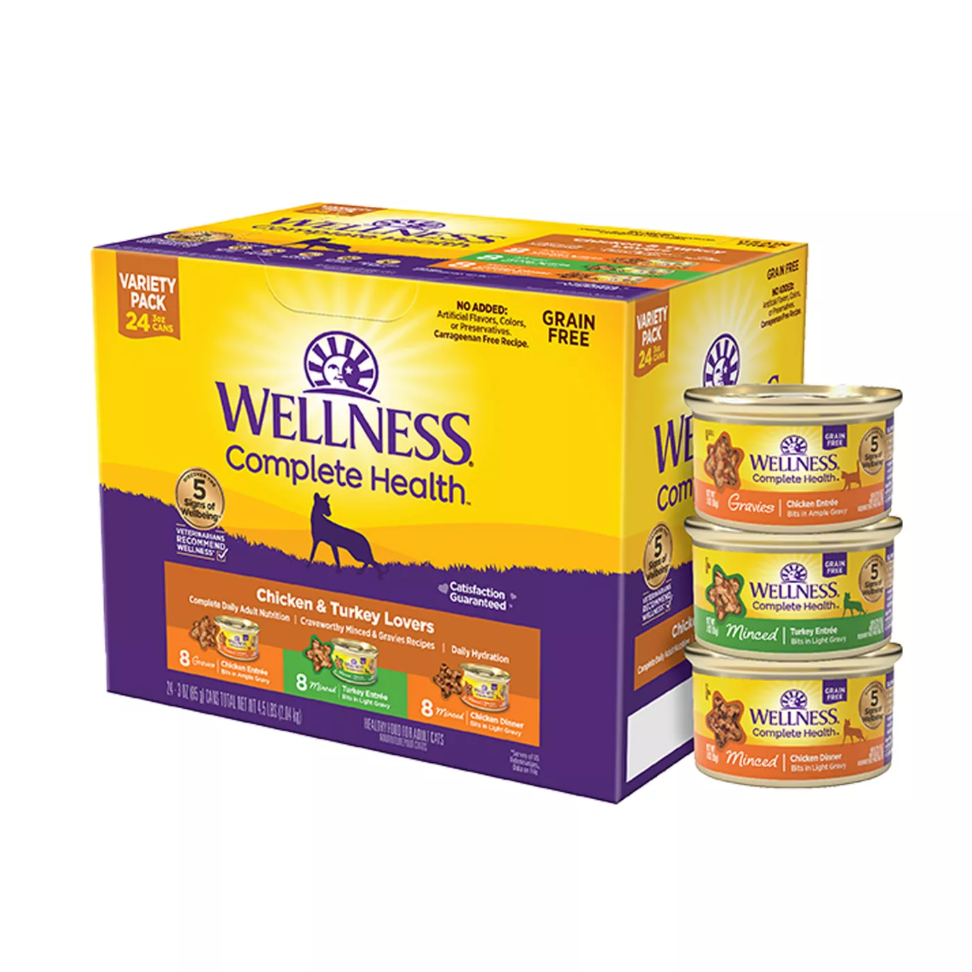 Wellness Complete Health Wet Adult Cat Food - Chicken & Turkey Lovers, Variety Pack, 24 CT, 72 OZ 5322303