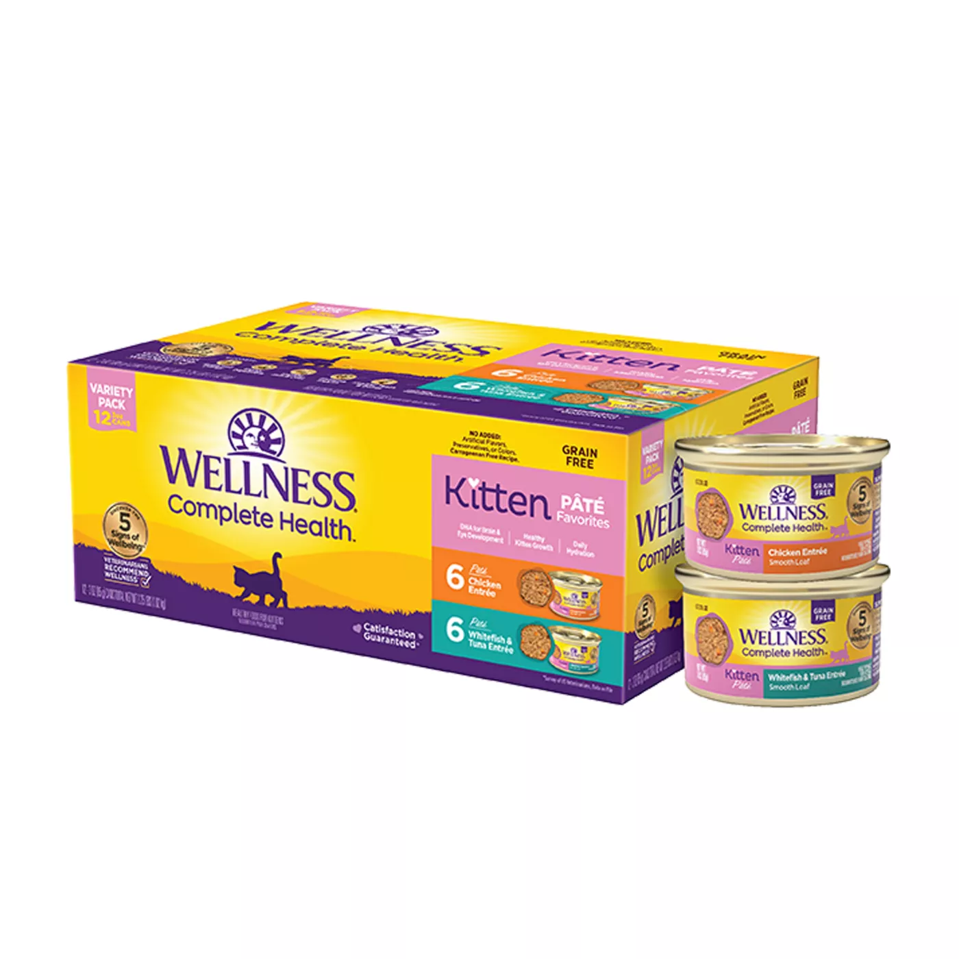 Wellness Complete Health Kitten Wet Food - Pate Favorites, Variety Pack, 12 CT, 36 OZ 5322795