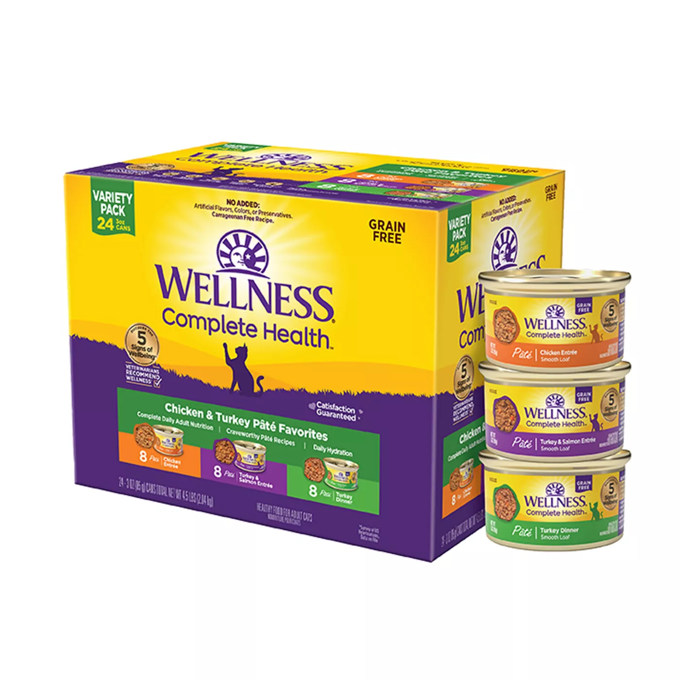 Wellness Complete Health Wet Adult Cat Food - Chicken & Turkey Lovers, Pate, Variety Pack 5322807