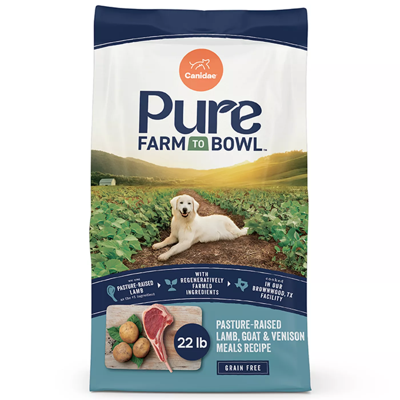 Canidae Pure Farm To Bowl Dog Food - Pasture-Raised Lamb and Goat & Venison Meals Recipe, 22 lbs 5344616