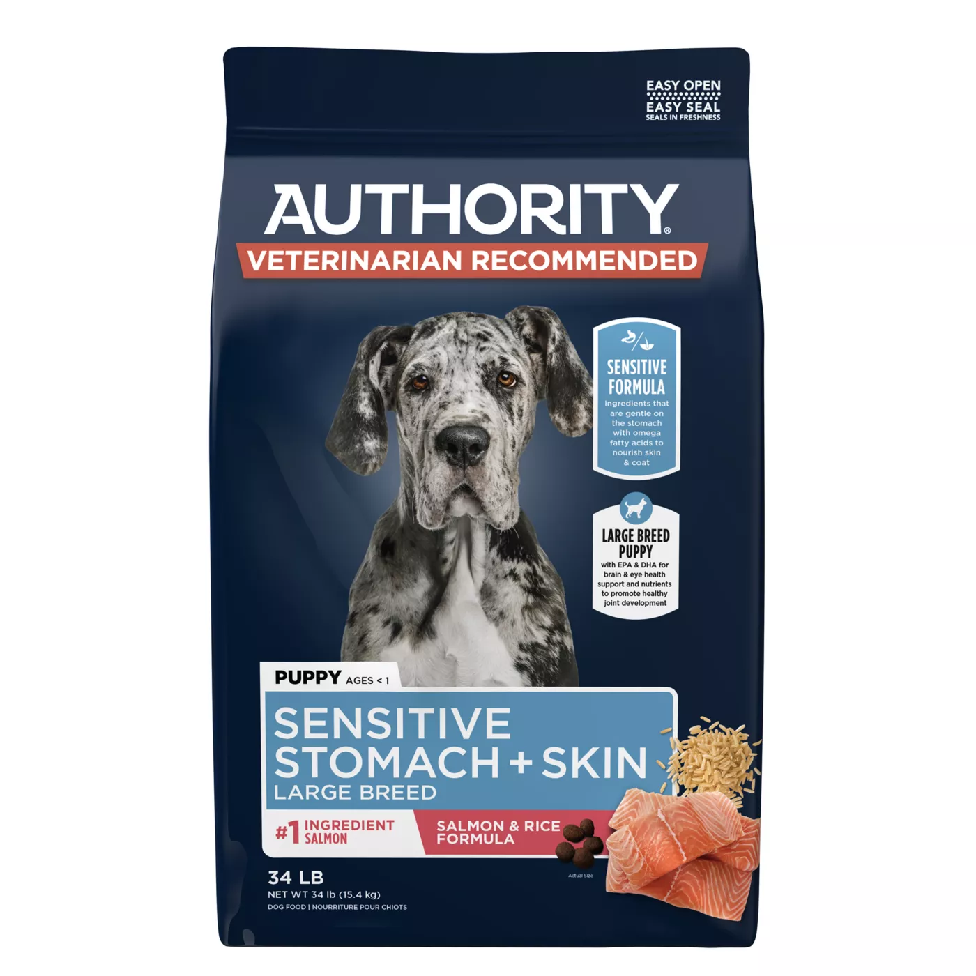 Authority Sensitive Stomach & Skin Large Breed Puppy Dry Dog Food - Salmon & Rice, 34 lb 5348616
