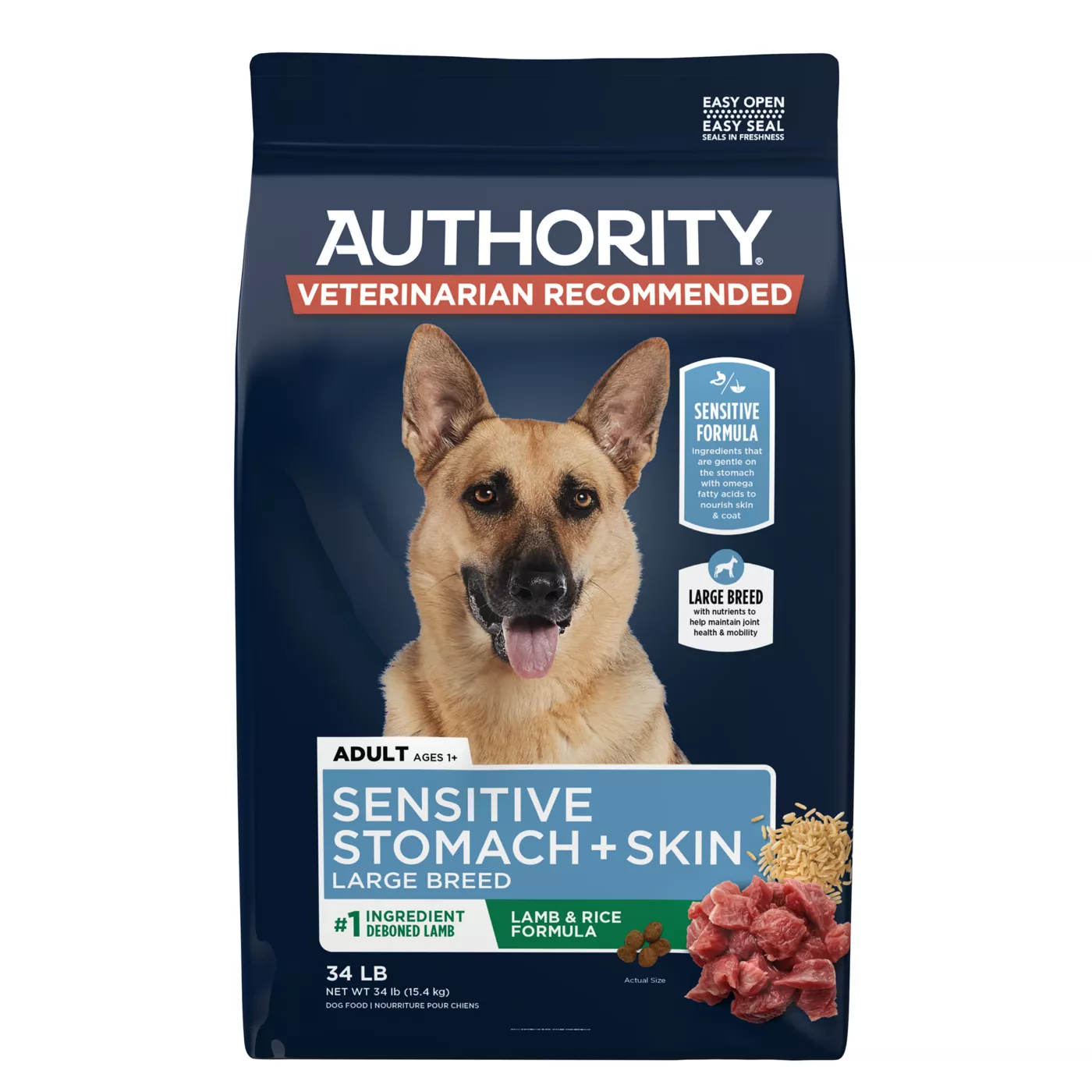 Authority Sensitive Stomach & Skin Large Breed Adult Dog Dry Food - Lamb & Rice, 34 lb 5348617
