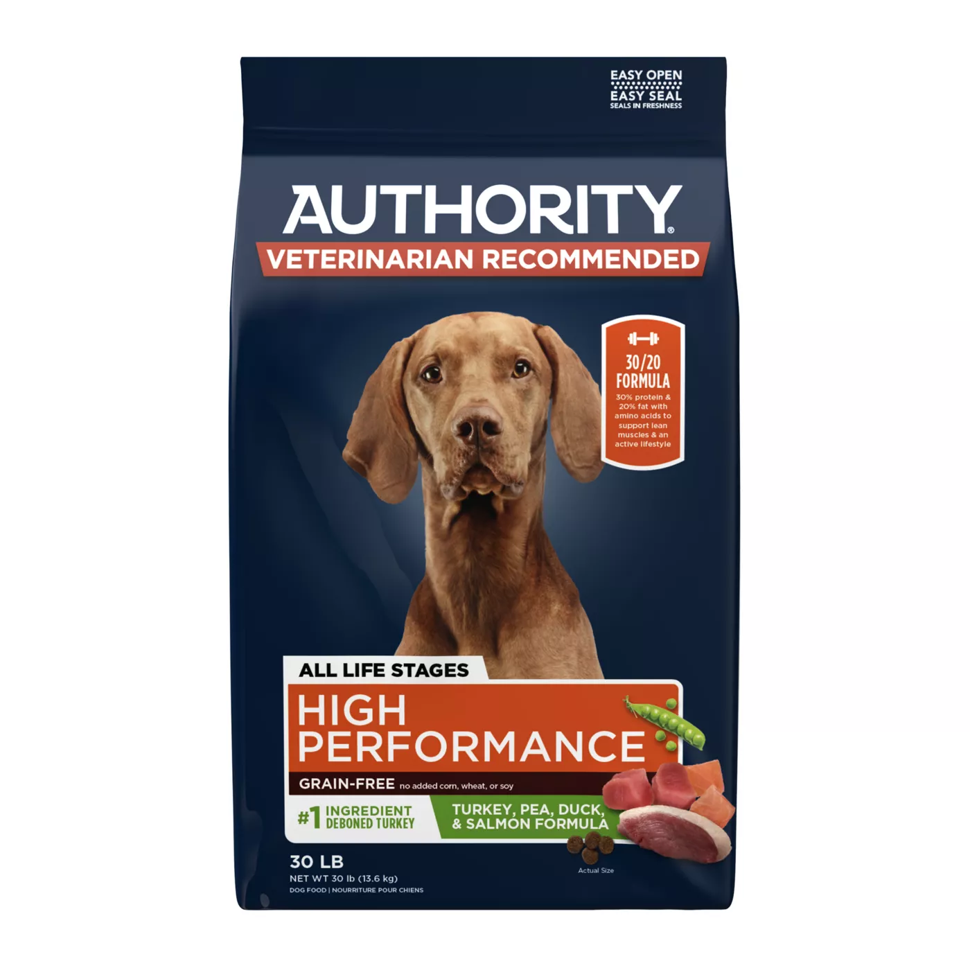 Authority High Performance All Life Stages Dry Dog Food - Turkey, Pea, Salmon, & Duck, 30 lb 5348631
