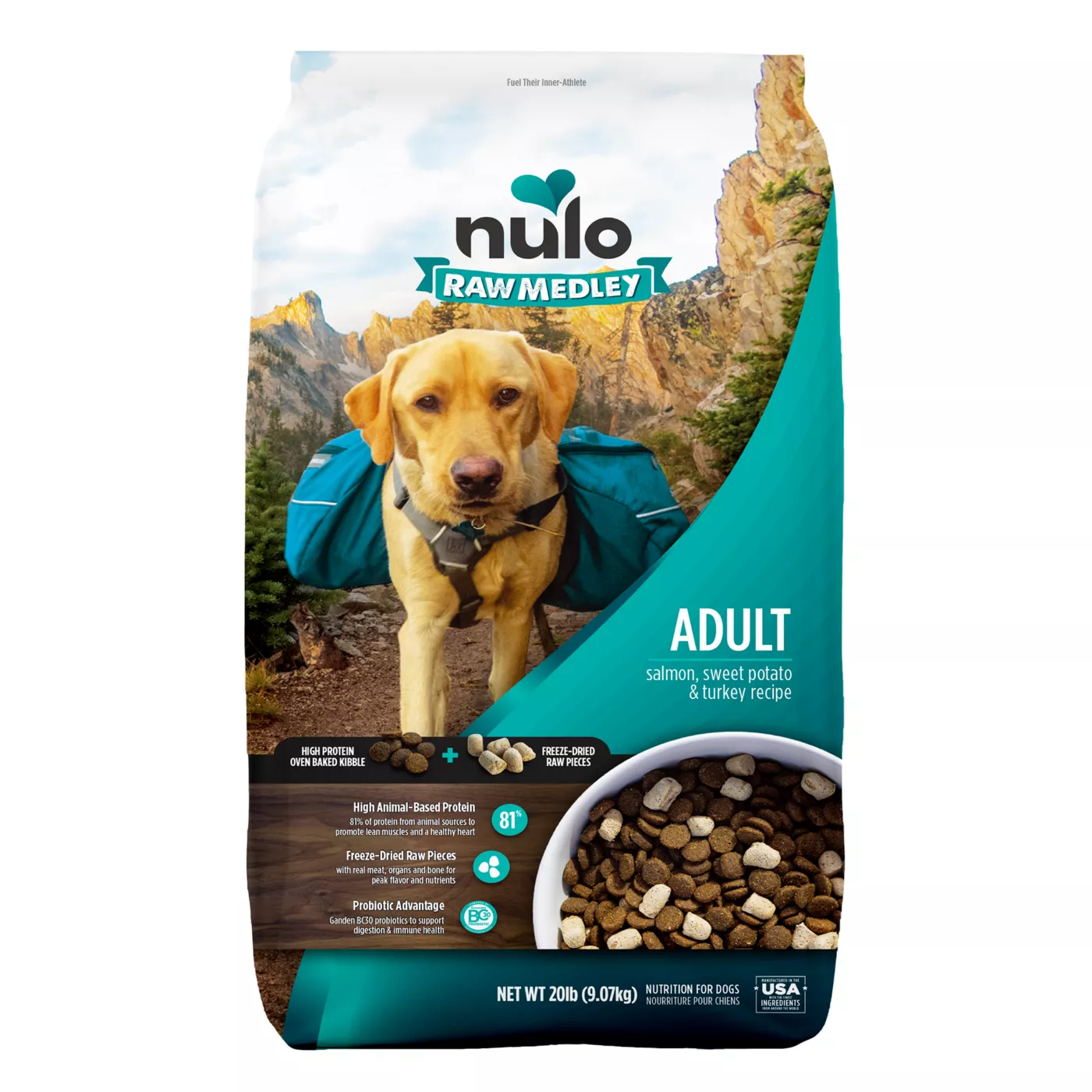 Nulo Raw Medley Kibble + Freeze-Dried Raw Dry Dog Food - Salmon, Sweet Potato & Turkey Recipe 5350641