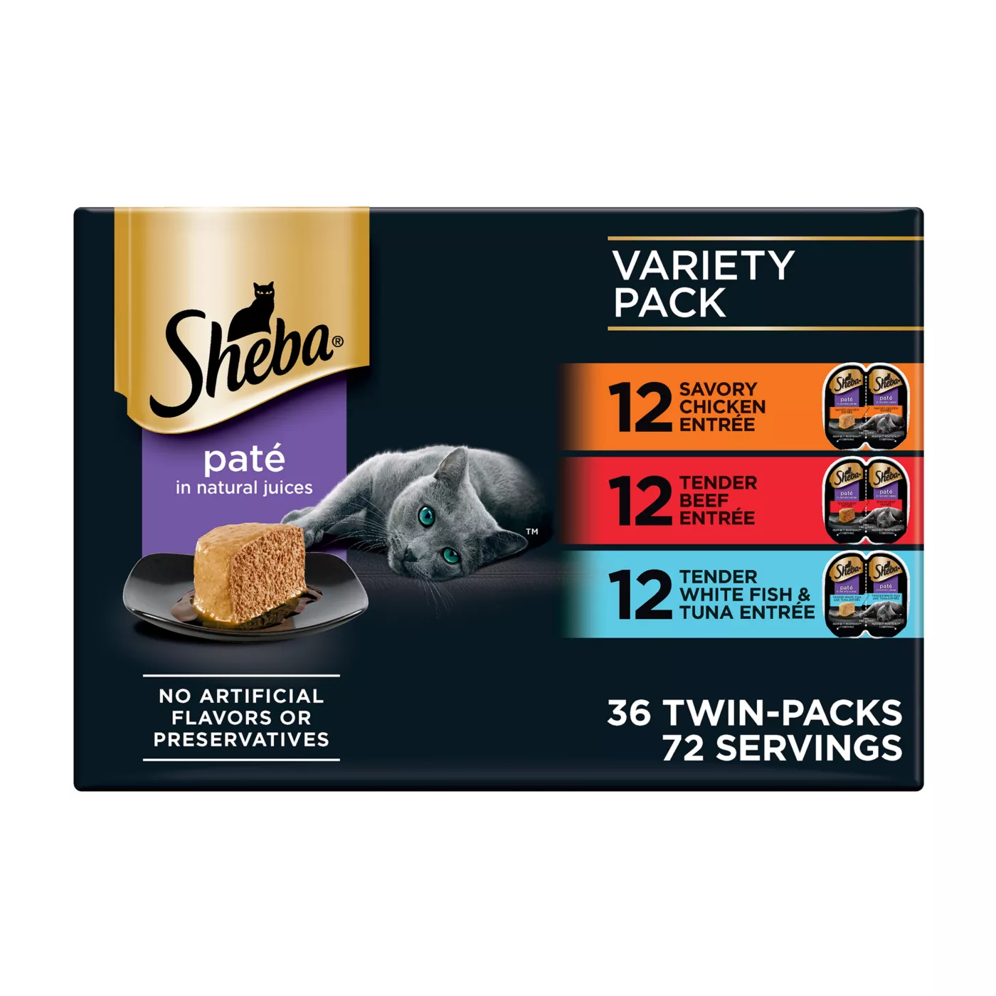 Sheba Perfect Portions Adult Cat Wet Food - Pate, Chicken, Beef & White Fish Variety Pack 5351992