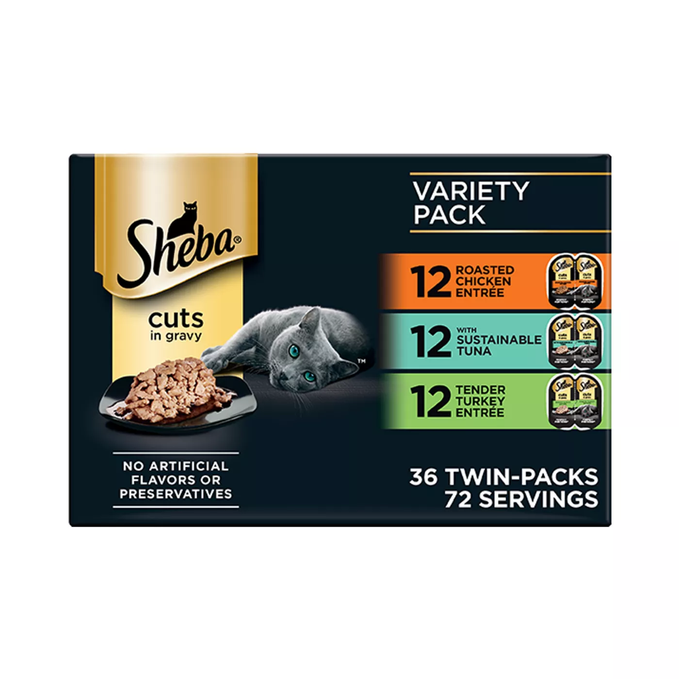 Sheba Perfect Portions Adult Cat Wet Food - Cuts in Gravy, Chicken, Tuna & Turkey Variety Pack 5351993