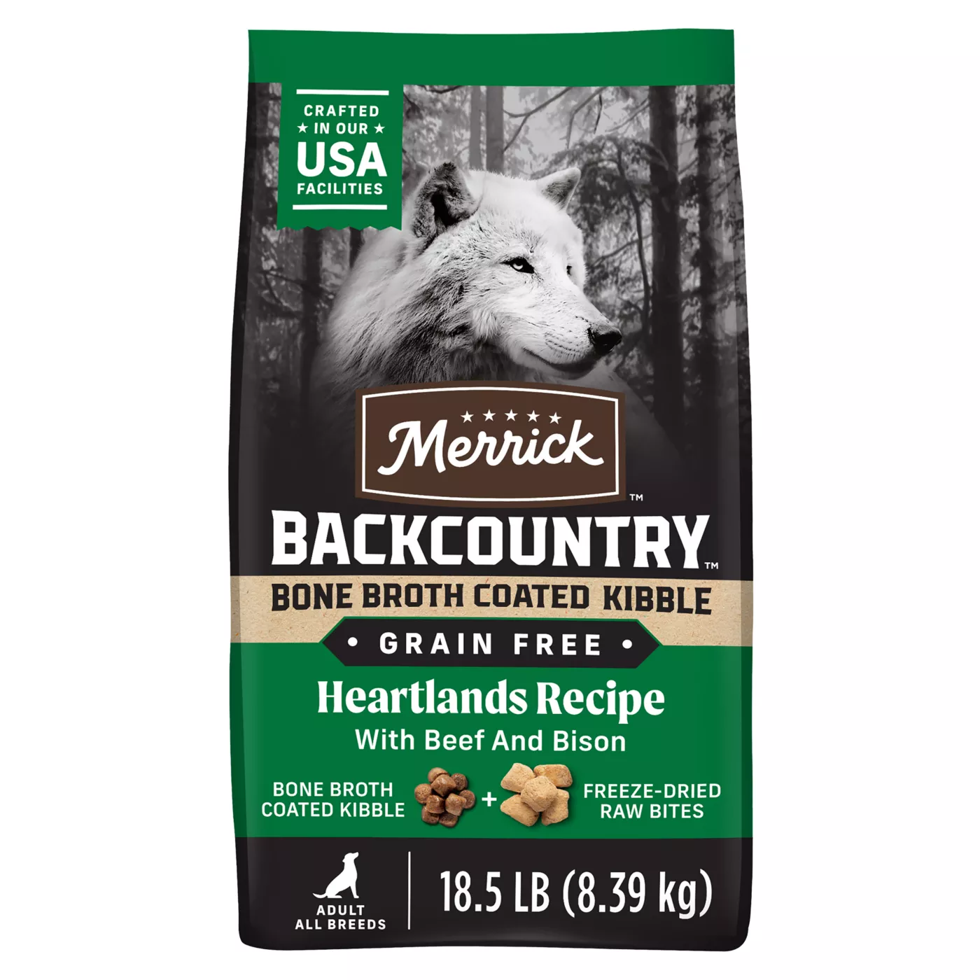 Merrick Backcountry Grain Free Bone Broth Coated Kibble Adult Dog Dry Food - Natural, Beef & Bison 5362462