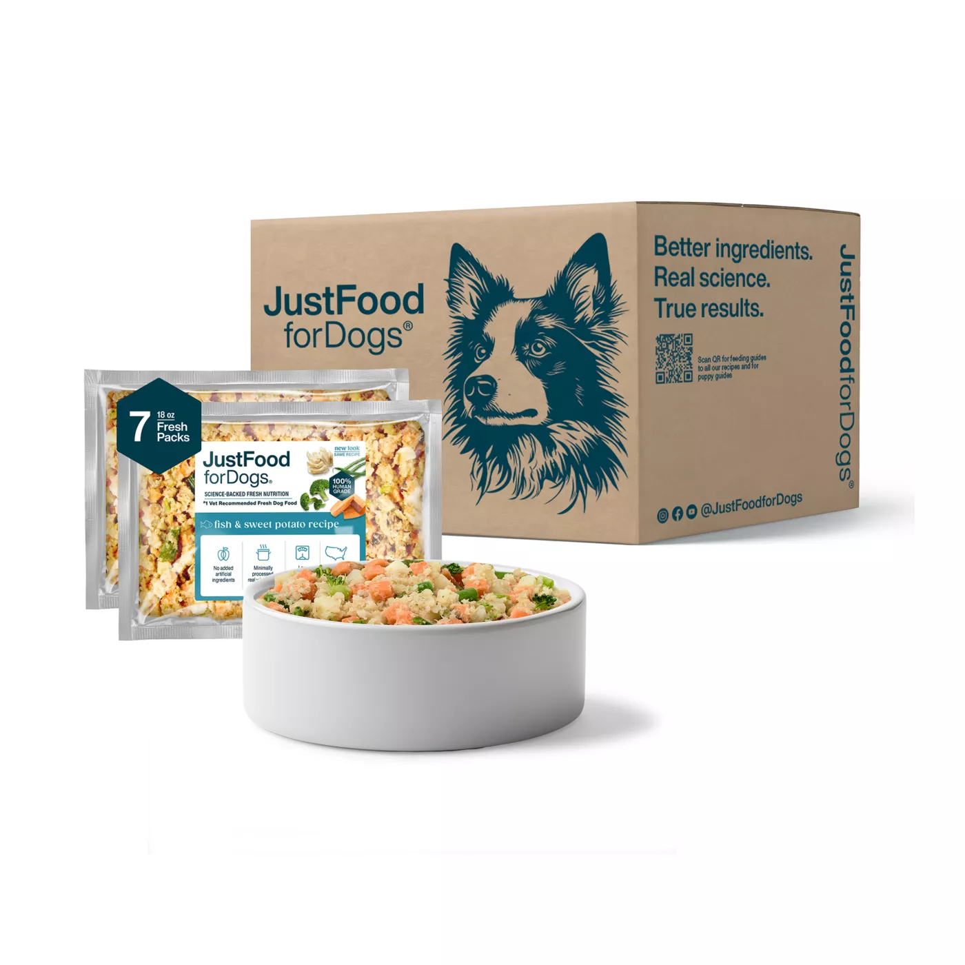JustFoodForDogs All Life Stages Frozen Dog Food - Fish & Sweet Potato, Grain Free 5380252